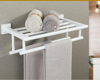 24 Inch Towel Shelf with 2 Towel Bars Matte White