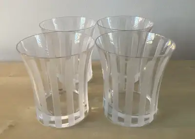 Set of 4 Crystal Rocks Old Fashioned Glasses with Etched Stripes, View more