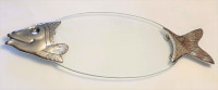 1970s French Glass Fish Serving Plate w Silver Plated Head-Tail