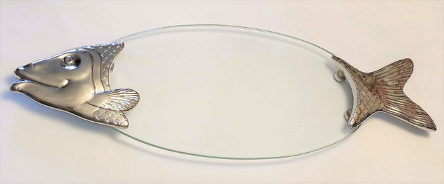 1970s French Glass Fish Serving Plate w Silver Plated Head-Tail in Arts & Collectibles in London