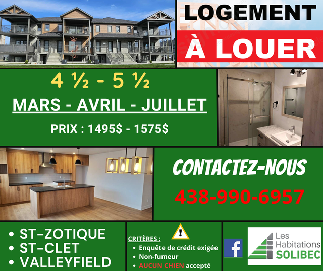 Logement À LOUER 4 1/2 et 5 1/2