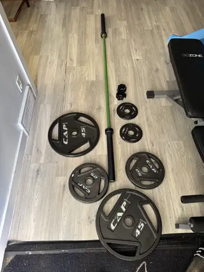 Cap Olympic weight plates with Apollo progression weight bar, View more