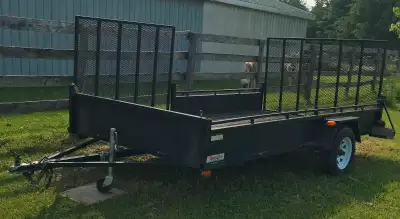 single axle,12 ft. long, 6 ft. 8 inch wide , was used as an atv trailer, has tie downs, tires are 20...