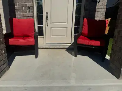 sofa outdoor with red cushions, View more