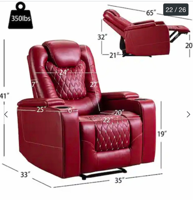 For Sale: 3 Home Theater Power Recliners (Red) in Chairs & Recliners in Annapolis Valley - Image 2
