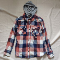 Forever 21 Plaid-Print Hooded Flannel 100% Cotton Shirt Size S