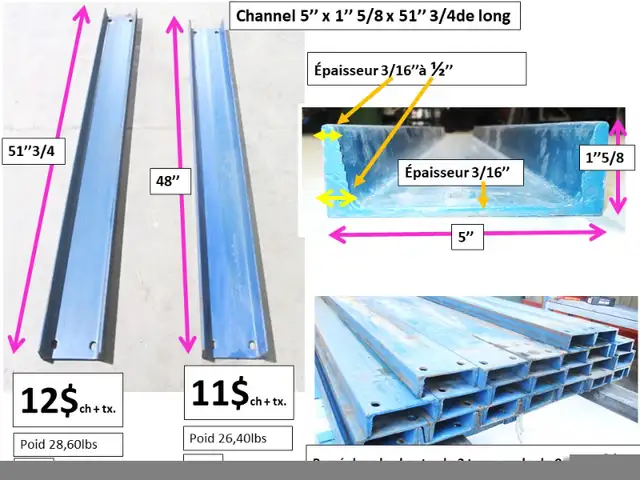 Channel (poutre en C) 5'' x 1'' 5/8 x 96'' et autres in Other in Thetford Mines - Image 6