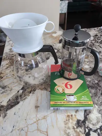 Melitta pour over and filters and Bodum french press, View more
