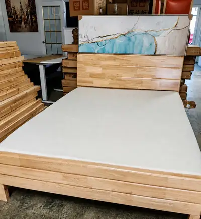 Solid Wood Double Bed Frame – Free Used Mattress Included, View more