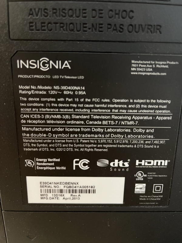 Insignia 39" LED TV in TVs in North Bay - Image 2