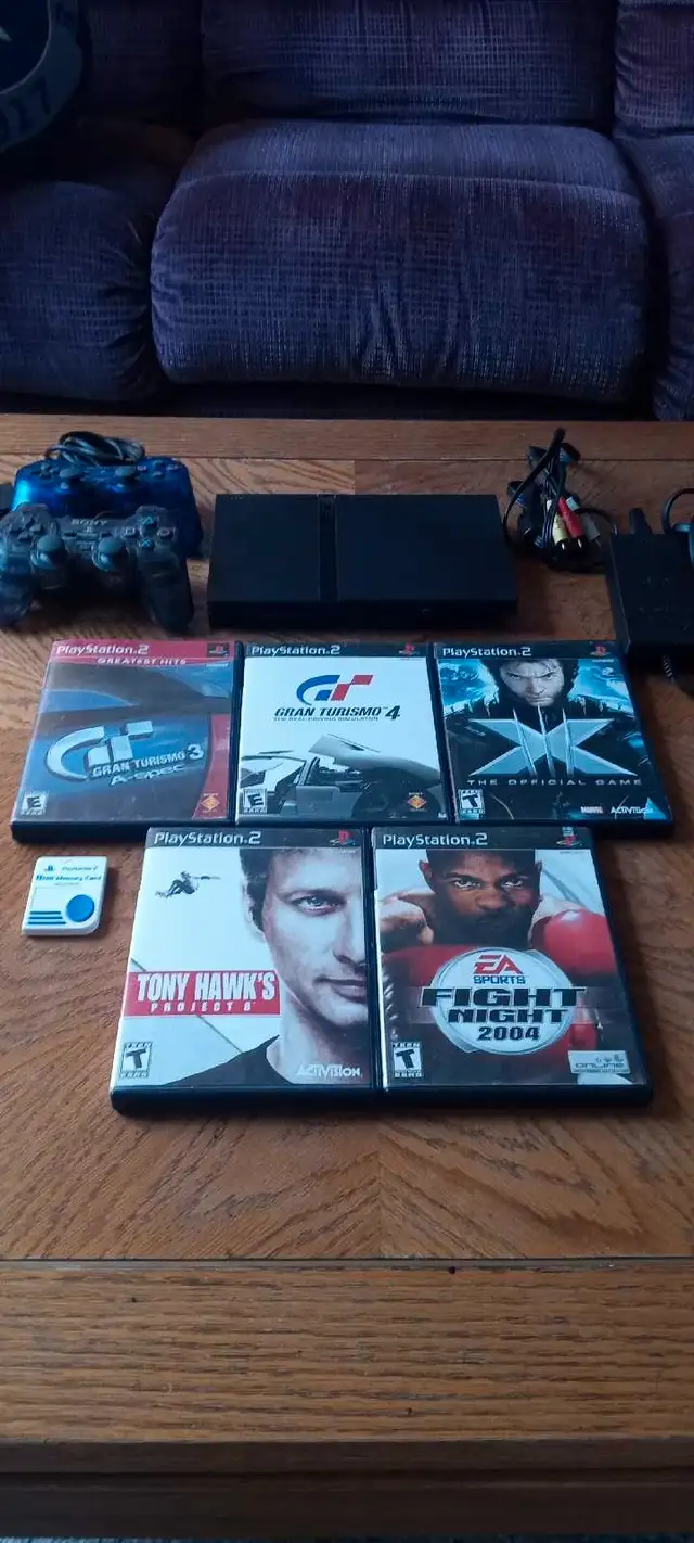 PS2 with 5 games, 2 controllers, cables, memory card in Older Generation in Owen Sound - Image 2