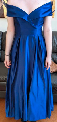 Blue satin prom dress 
