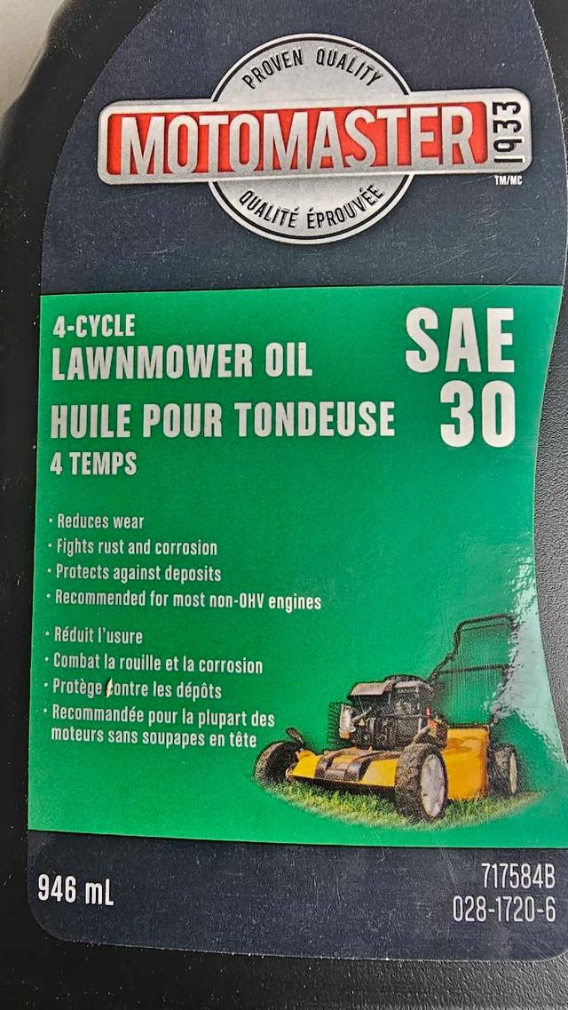 1L 4 Cycle Lawnmower Oil SAE30 Motomaster Brand. in Lawnmowers & Leaf Blowers in Mississauga / Peel Region - Image 2