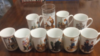 Norman Rockwell, special glass + 9 mugs/cups (6 different types)