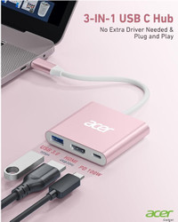 USB C to HDMI 4k 3-in-1, Acer PINK (New)