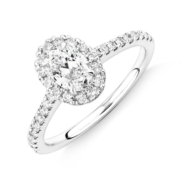 1.20 Carat Oval Halo Lab Diamond Engagement Ring In 14k  Gold in Jewellery & Watches in Grande Prairie