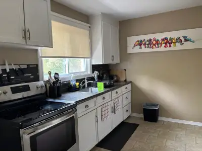 Furnished room in a 3 bedroom townhouse . Shared bathroom and kitchen . Includes wifi , heat , hydro...