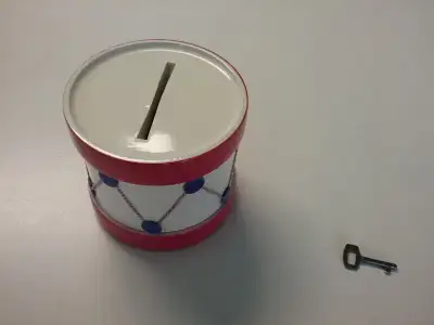 Vintage Coin Bank Drum With Lock, View more