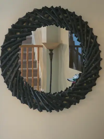 Mirror. Round. Dark Wood, View more
