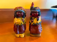 Vintage American Indian Salt & Pepper Shakers Wood Feet Stoppers
