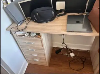 Light Wood-Grain Desk with 4 Drawers, View more