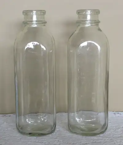 Pristine condition. No cracks or chips. **Milk bottles have rounded edges.** Pontil marks at bottom...