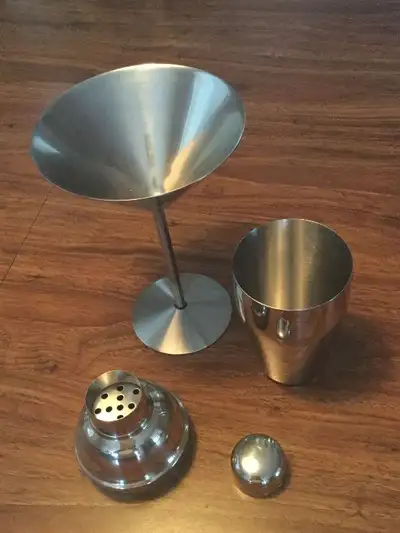 4 Piece Stainless Steel Martini Glass and Shaker, View more