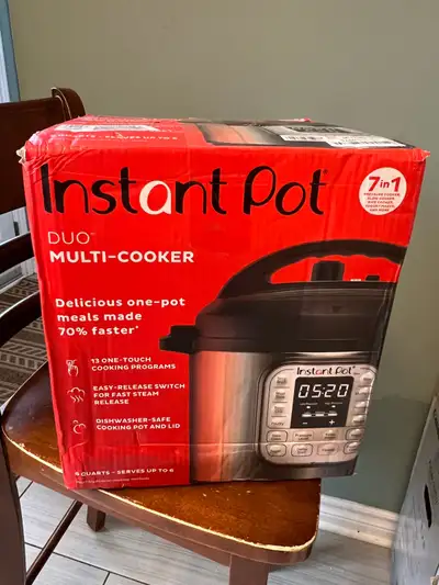 INSTANT POT 6QT DUO PRESSURE COOKER.  $80, View more