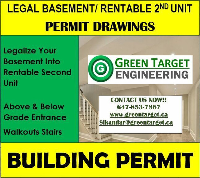LEGAL BASEMENT/2nd UNIT PERMIT DRAWINGS-Specilized in BRAMPTON in Other in Mississauga / Peel Region