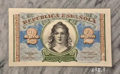 Billet, Espagne de 2 Pesetas 1938 Spain banknote, View more