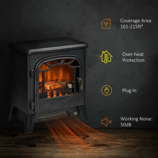 Black 14" Freestanding Electric Fireplace Stove Heater in Heaters, Humidifiers & Dehumidifiers in Markham / York Region - Image 6