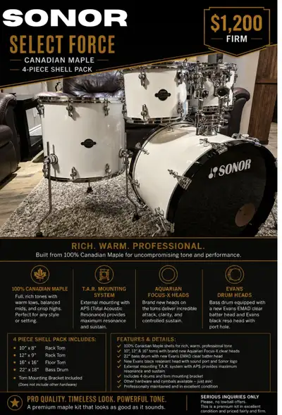 Sonor Select Force Canadian Mkaple 4 pc drum shell pac, View more