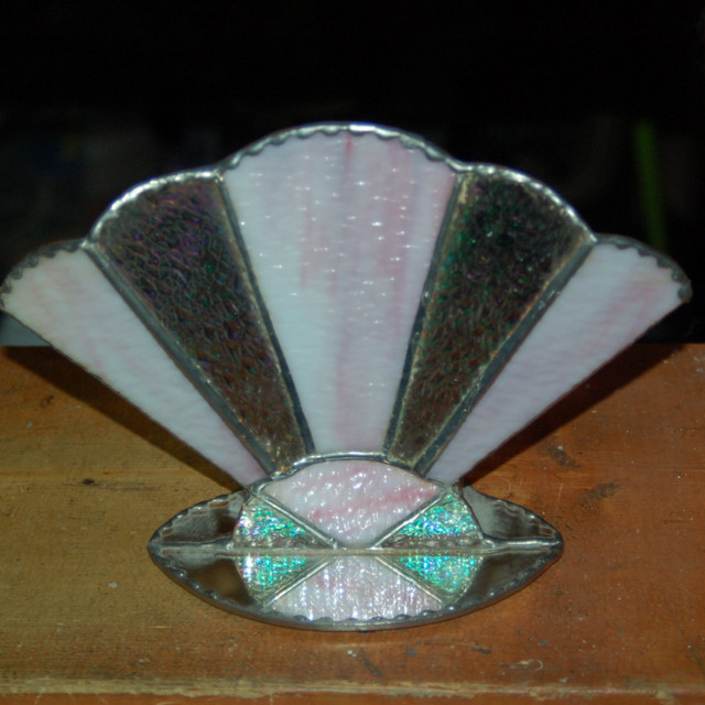 $50 Stained glass iridescent fan sculpture art signed by artist in Arts & Collectibles in Sudbury