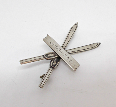 Sterling Silver .925 Goose Bay Crossed Skis Souvenir Brooch Pin, View more