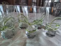 WATER, TALL OLD FASHION GLASSESS WITH GREEN FUSION SWIRL (6)