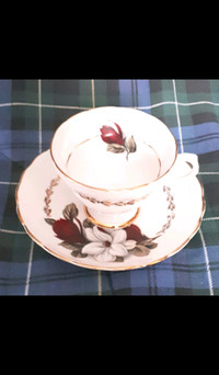 CrownFord Cup and Saucer with Dogwood Flowers and Gold Accents
