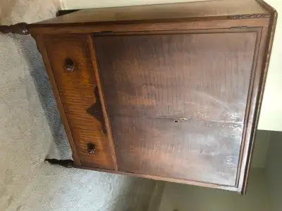 Antique Tall Boy Chest 4 Drawers 2 Doors On Wheels, View more