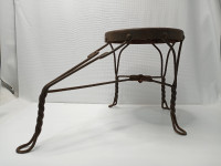 Antique Twisted Metal Wire Wood Shoe Shine Stool