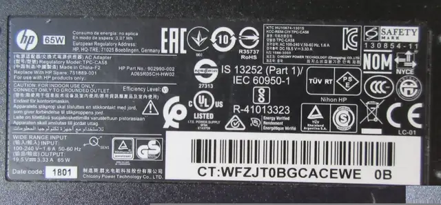 HP chargeur 65W 19.5V 3.3A Prodesk 902990-002 751889-001 in Laptop Accessories in City of Montréal - Image 3