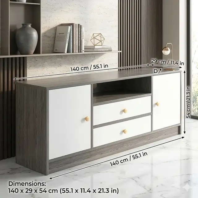 Modern Gray White TV Stand Media Console  140/29/54cm in Hutches & Display Cabinets in Mississauga / Peel Region - Image 3
