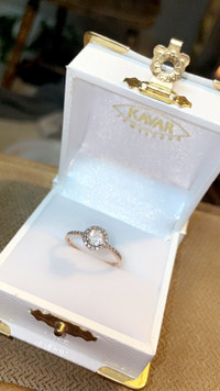 14k Engagement Ring Rose Gold Morganite &amp; Diamond Halo