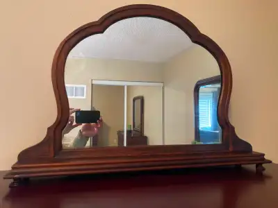 Antique Walnut Dresser Mirror Tabletop Vanity Shaving Art Deco, View more