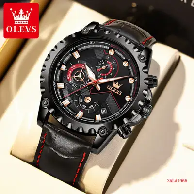 OLEVS Men’s Watch Big Dial, Quartz, Chronograph, Leather Strap, View more