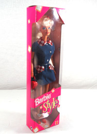 Vtg Barbie Style 1997 Denim Jean Dress Red Purse Fashion Doll