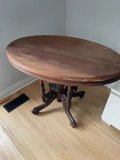Antique wood oval table, View more