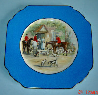 Rare Antique Wedgwood Dark Blue Fox Hunting Scene Plate