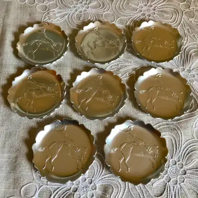Set of 8 Vintage Rodeo Cowboy Bucking Bronco Aluminum Coasters, View more