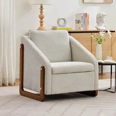 Fauteuil d'Appoint Moderne en Chenille avec Structure en Bois, View more
