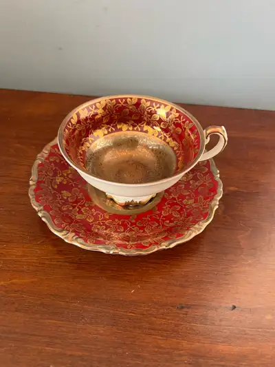 Vintage 1940’s Alka Kunst Kronach Bavarian red and gold teacup, View more