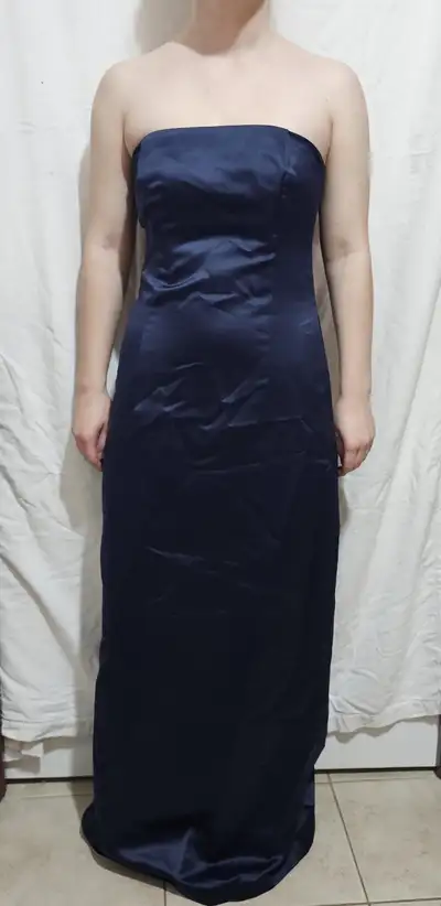 Women's Size 6 Navy Blue Strapless Satin A-Line & Shawl Dress, View more